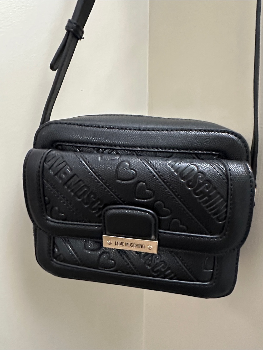 Love Moschino Black Quilted Heart-Embossed Crossbody